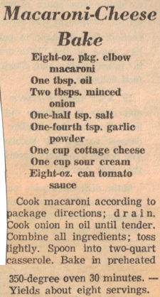 Recipe Clipping For Macaroni-Cheese Bake