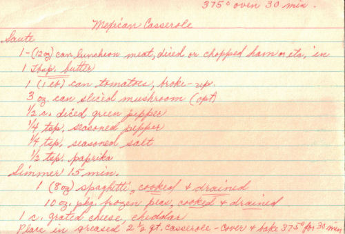Handwritten Recipe For Mexican Casserole