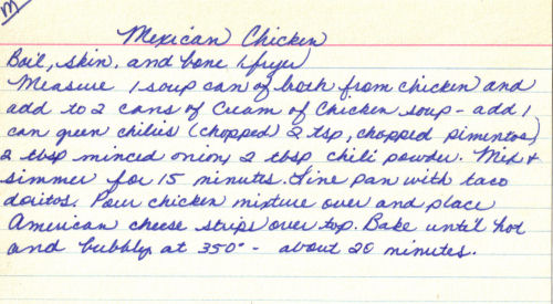 Handwritten Recipe For Mexican Chicken Casserole