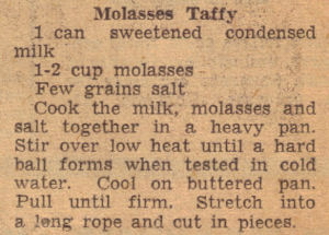 Vintage Recipe Clipping For Molasses Taffy