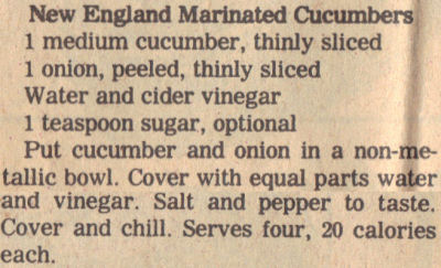 New England Marinated Cucumbers Recipe Clipping