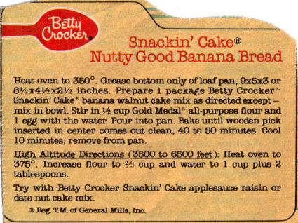 Betty Crocker's Snackin' Cake Banana Bread Recipe Clipping