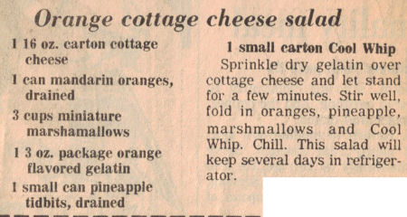 Recipe Clipping For Orange Cottage Cheese Salad