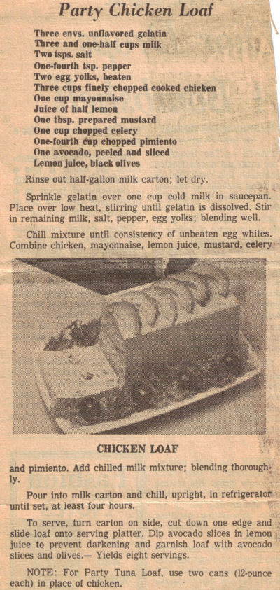 Recipe Clipping For Party Chicken Loaf