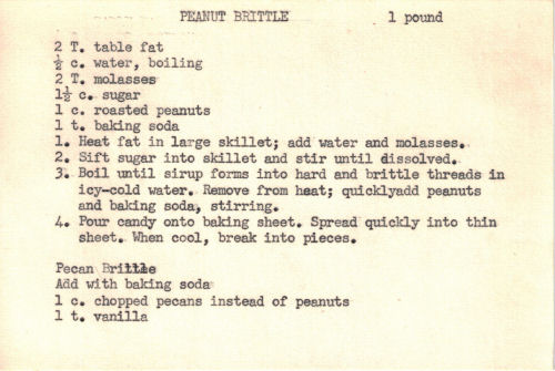 Typed Recipe Card For Peanut Brittle