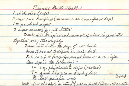 Handwritten Recipe For Peanut Butter Balls