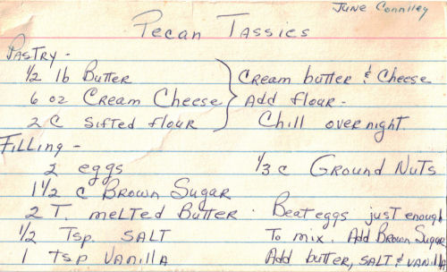 Recipe Card For Pecan Tassies