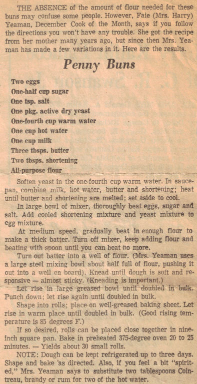 Recipe Clipping For Penny Buns