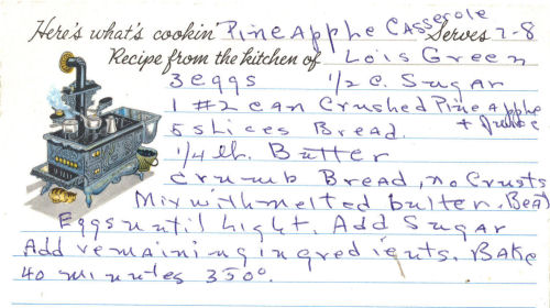Handwritten Recipe Card For Pineapple Casserole