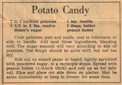 Recipe Clipping For Potato Candy