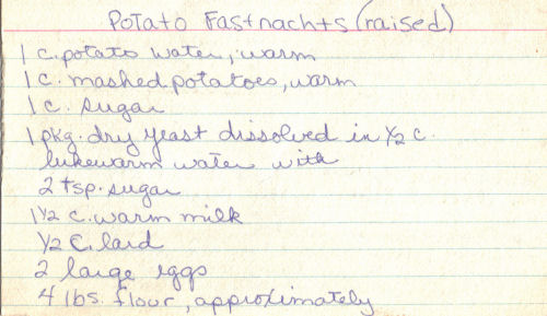 Handwritten Recipe For Potato Fastnachts (Raised)