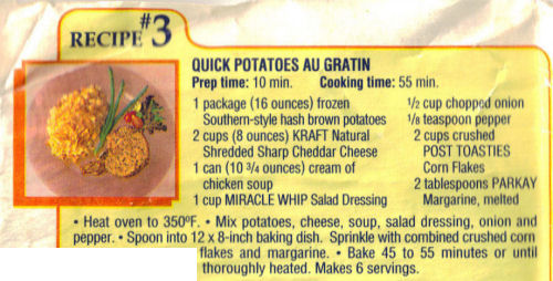 Recipe Clipping For Potatoes Au Gratin