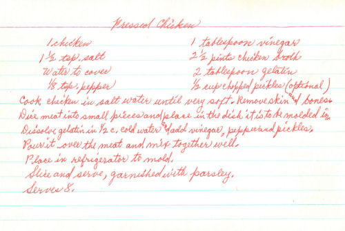Handwritten Recipe For Pressed Chicken