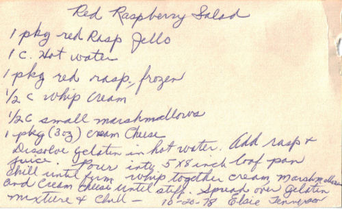 Handwritten Recipe For Red Raspberry Salad