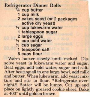 Recipe Clipping For Refrigerator Dinner Rolls