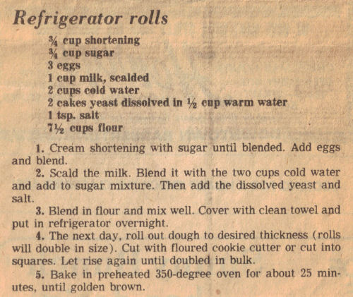 Recipe Clipping For Refrigerator Rolls