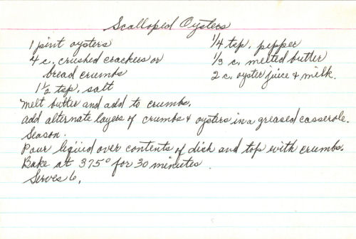 Handwritten Recipe For Scalloped Oysters