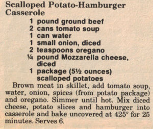 Recipe Clipping For Scalloped Potato-Hamburger Casserole