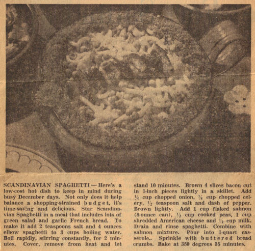 Vintage Clipping For Scandinavian Spaghetti Casserole
