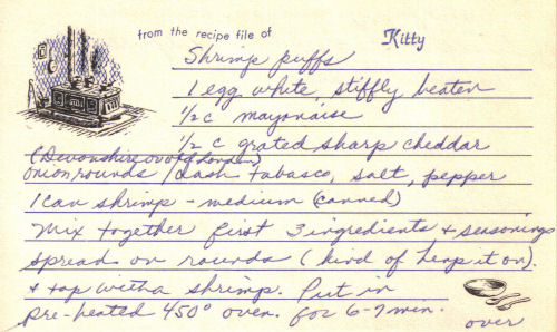 Handwritten Recipe For Shrimp Puffs