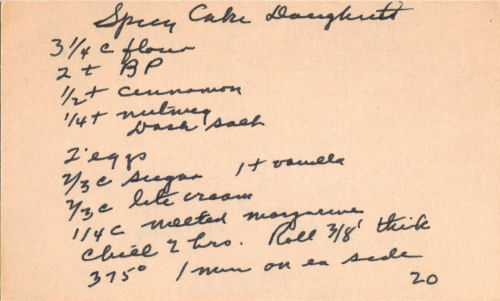 Handwritten Recipe For Spicy Cake Doughnuts