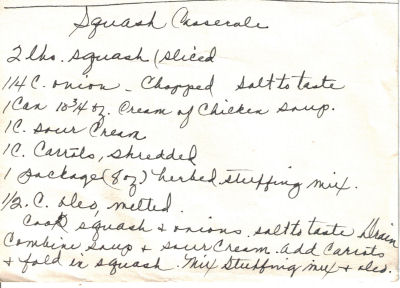 Handwritten Recipe For Squash Casserole