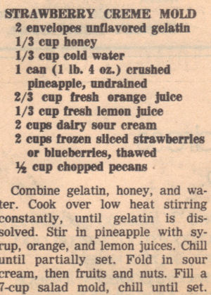 Recipe Clipping For Strawberry Creme Mold