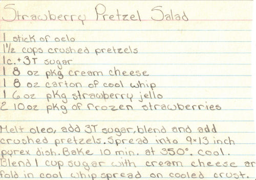 Handwritten Recipe For Strawberry Pretzel Salad