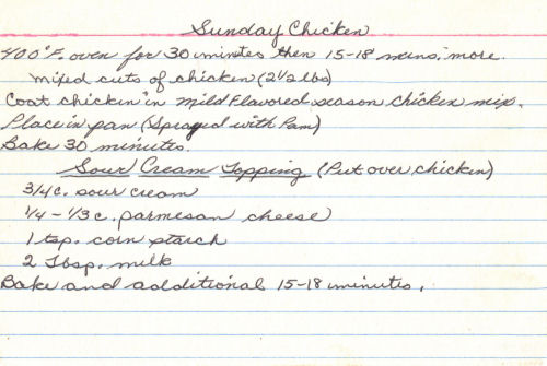 Handwritten Recipe Card For Sunday Chicken