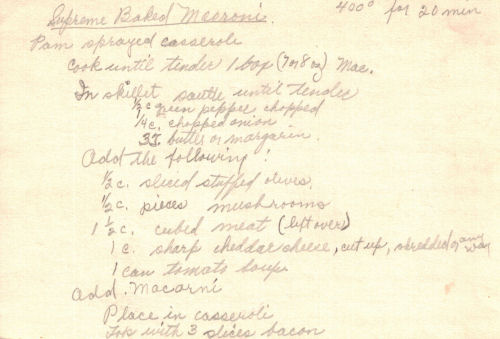 Handwritten Recipe For Supreme Baked Macaroni