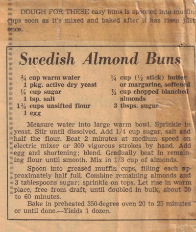 Recipe Clipping For Swedish Almond Buns