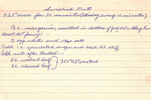 Handwritten Recipe For Swedish Nuts