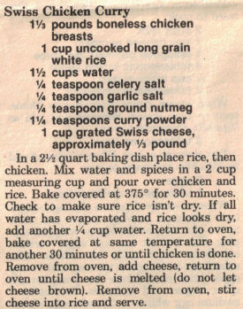 Recipe Clipping For Swiss Chicken Curry Casserole