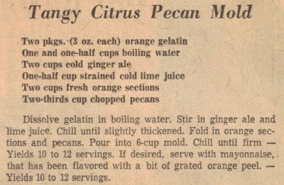 Recipe Clipping For Tangy Citrus Pecan Mold