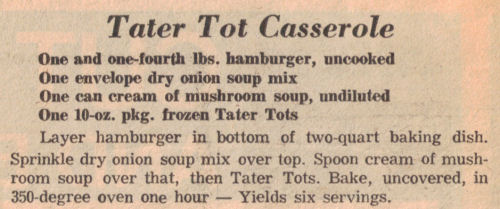 Recipe Clipping For Tater Tot Casserole