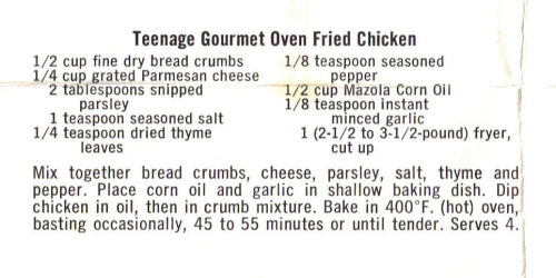 Recipe For Teenage Gourmet Oven Fried Chicken