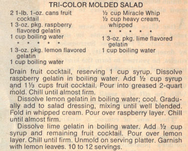Recipe Clipping For Tri-Color Molded Salad