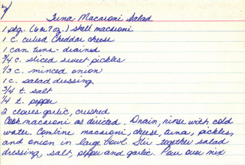 Handwritten Recipe For Tuna Macaroni Salad