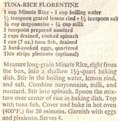 Tuna-Rice Florentine Recipe Clipping