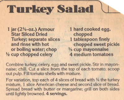 Recipe Clipping For Turkey Salad