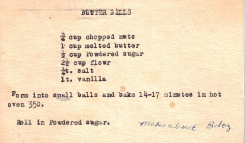 Typed Recipe Card For Butter Balls