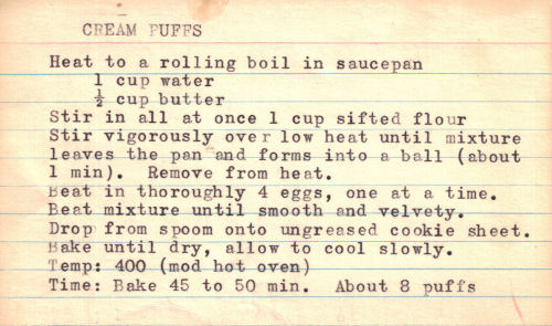 Typed Recipe Card For Cream Puffs