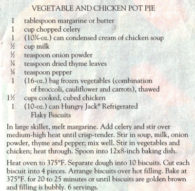 Recipe Clipping For Vegetable & Chicken Pot Pie Recipe