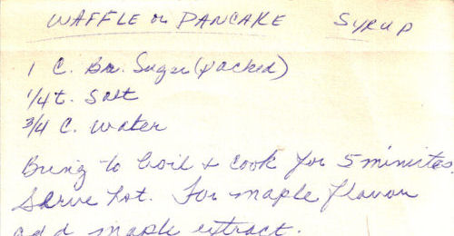 Handwritten Recipe Card For Homemade Waffle Or Pancake Syrup
