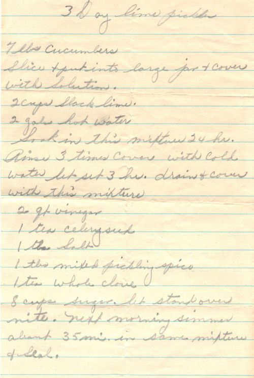 Handwritten Recipe For Lime Pickles