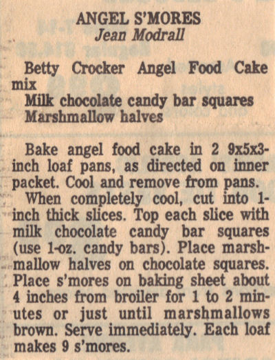 Recipe Clipping For Angel Smores