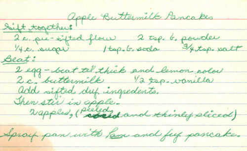 Handwritten Recipe For Apple Buttermilk Pancakes