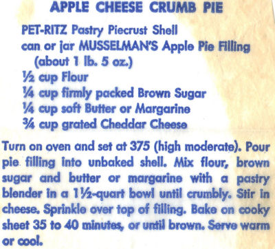 Recipe Clipping For Apple Cheese Crumb Pie