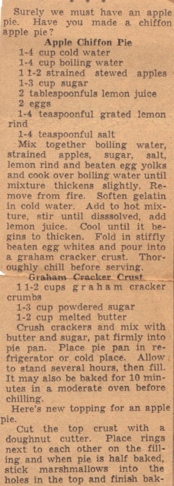 Apple Chiffon Pie Recipe – Vintage Clipping «