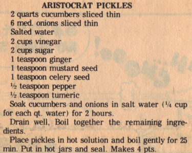 Recipe Clipping - Aristocrat Pickles